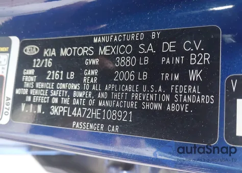 2017 Kia Forte S z USA, uszkodzony, nr VIN 3KPFL4A72HE108921